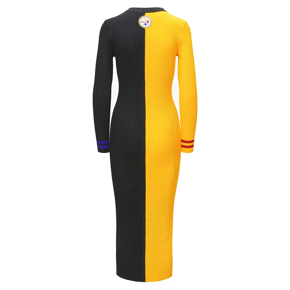 Robe pull boutonnée en tricot Shoko STAUD pour femmes, or/noir, Pittsburgh Steelers