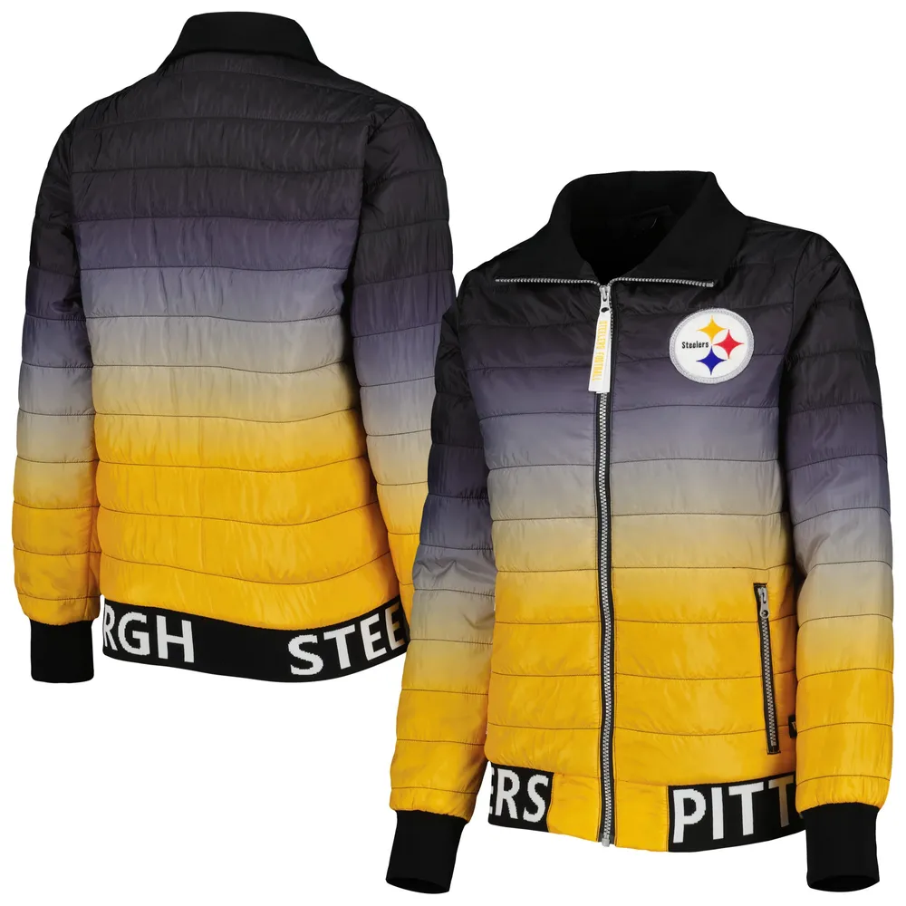 Veste matelassée à glissière pleine longueur The Wild Collective Pittsburgh Steelers pour femme, noir/doré