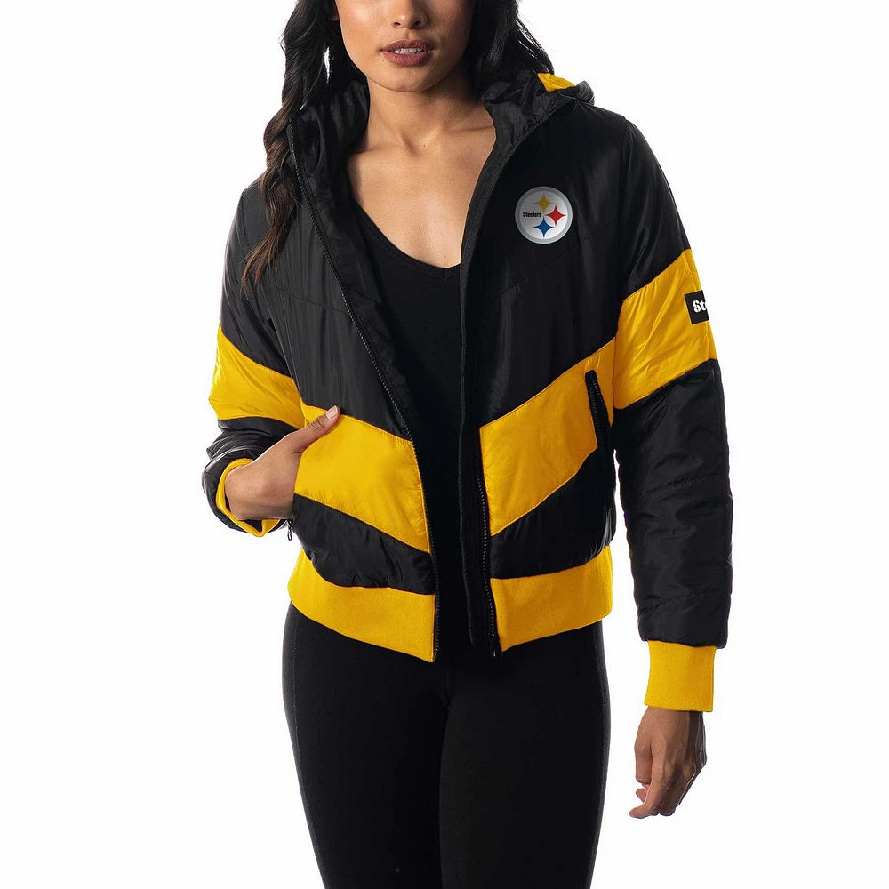 Sweat à capuche entièrement zippé pour femmes The Wild Collective Pittsburgh Steelers Puffer noir