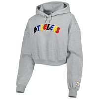 Women's The Wild Collective Gray Pittsburgh Steelers Cropped Pullover Hoodie