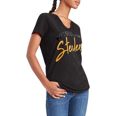 Women's Pittsburgh Steelers Tommy Hilfiger Black Clair Half-Sleeve