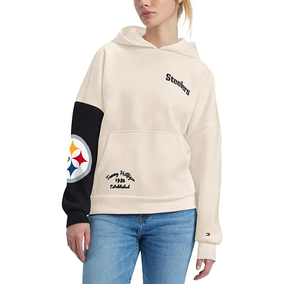 Sweat à capuche Tommy Hilfiger crème/noir Pittsburgh Steelers Harriet pour femmes