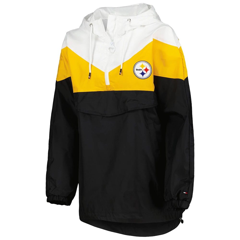 Women's Tommy Hilfiger White/Gold Pittsburgh Steelers Staci Half-Zip Hoodie Windbreaker Jacket