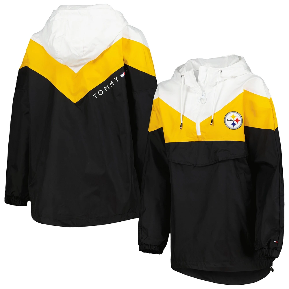 Tommy Hilfiger Femme Blanc/Or Pittsburgh Steelers Staci Half-Zip Hoodie Windbreaker Jacket