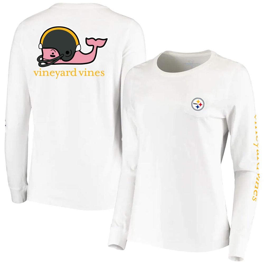 Women's Vineyard Vines White Pittsburgh Steelers Helmet Long Sleeve T-Shirt