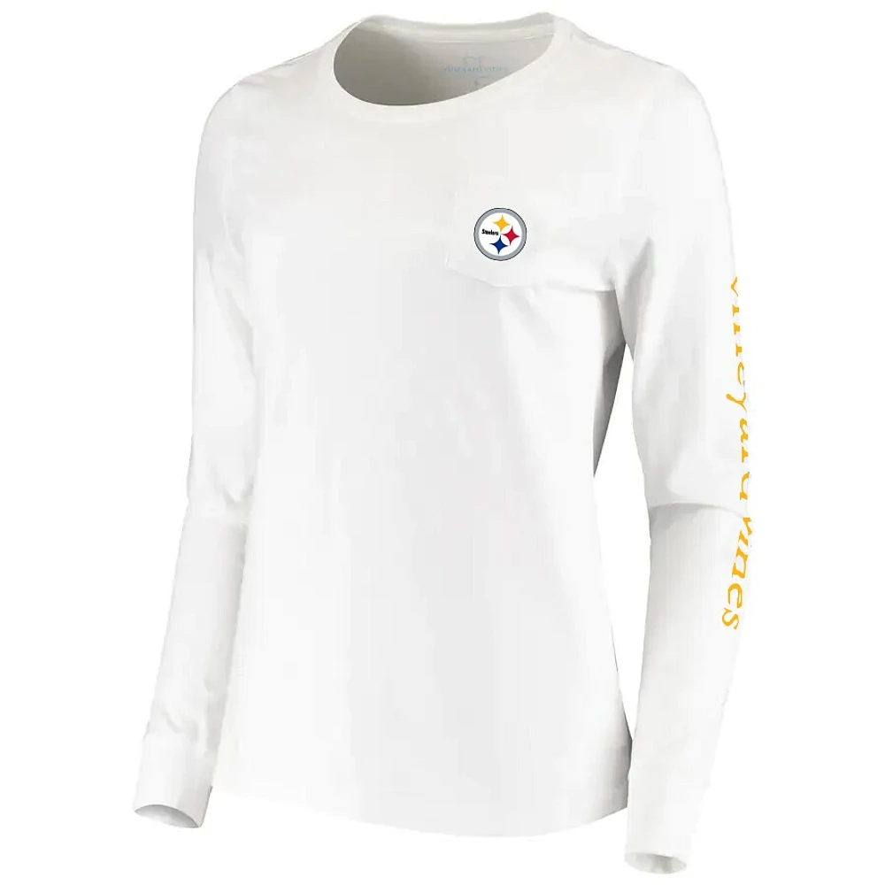 Women's Vineyard Vines White Pittsburgh Steelers Helmet Long Sleeve T-Shirt