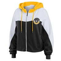 Women's WEAR by Erin Andrews Black/White Pittsburgh Steelers Color Block Full-Zip Hoodie