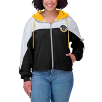 Women's WEAR by Erin Andrews Black/White Pittsburgh Steelers Color Block Full-Zip Hoodie