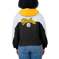 Women's WEAR by Erin Andrews Black/White Pittsburgh Steelers Color Block Full-Zip Hoodie