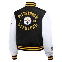 Veste zippée complète noire/blanche de style universitaire des Pittsburgh Steelers WEAR by Erin Andrews pour femme