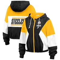 Veste coupe-vent entièrement zippée à blocs de couleurs noire/jaune des Pittsburgh Steelers WEAR by Erin Andrews pour femme