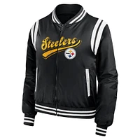 Veste aviateur entièrement zippée noire WEAR by Erin Andrews pour femme des Pittsburgh Steelers