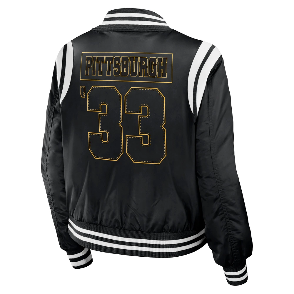 Veste aviateur entièrement zippée noire WEAR by Erin Andrews pour femme des Pittsburgh Steelers