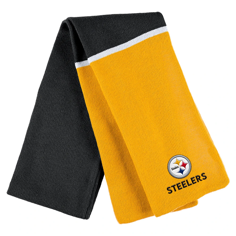 Women's WEAR by Erin Andrews Black Pittsburgh Steelers Colorblock Cuffed Knit Hat with Pom and Scarf Set