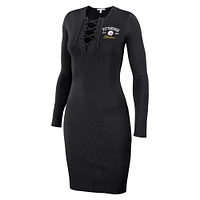 Women's WEAR by Erin Andrews Black Pittsburgh Steelers Lace Up Long Sleeve Dress