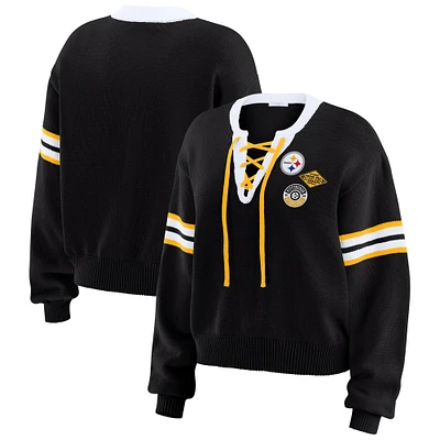 Sweat-shirt à lacets noir WEAR by Erin Andrews pour femme des Steelers de Pittsburgh