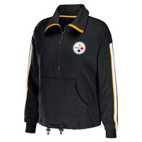 Women's WEAR by Erin Andrews Black Pittsburgh Steelers Logo Stripe Half-Zip Top