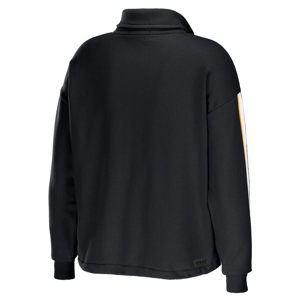 Women's WEAR by Erin Andrews Black Pittsburgh Steelers Logo Stripe Half-Zip Top