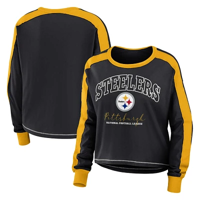 T-shirt à manches longues colorblock grande taille noir Pittsburgh Steelers pour femme WEAR by Erin Andrews