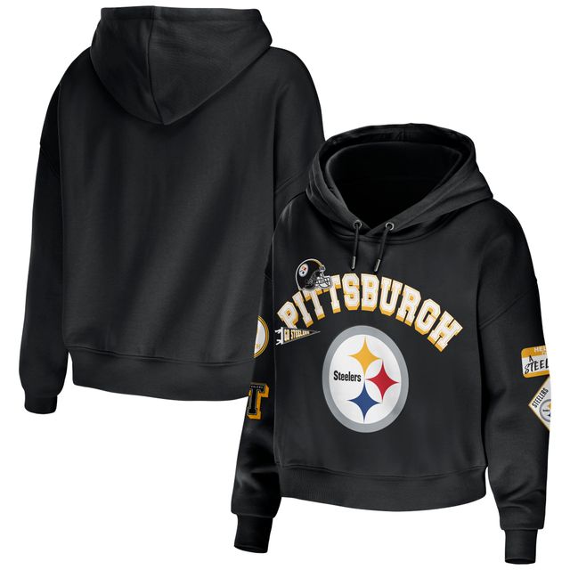 Sweat à capuche court et modeste grande taille noir Pittsburgh Steelers pour femme WEAR by Erin Andrews