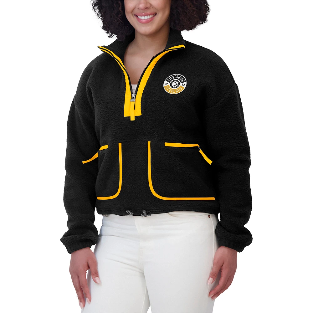 Women's WEAR by Erin Andrews Black Pittsburgh Steelers Polar Fleece Half-Zip Jacket