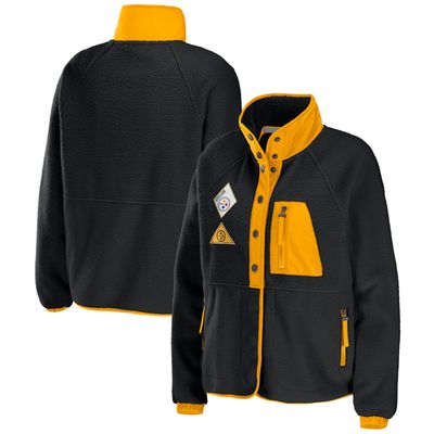 Women's WEAR by Erin Andrews Black Pittsburgh Steelers Polar Fleece Raglan Full-Snap Jacket