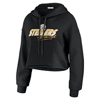 Women's WEAR by Erin Andrews Black Pittsburgh Steelers Prime Cropped Pullover Hoodie