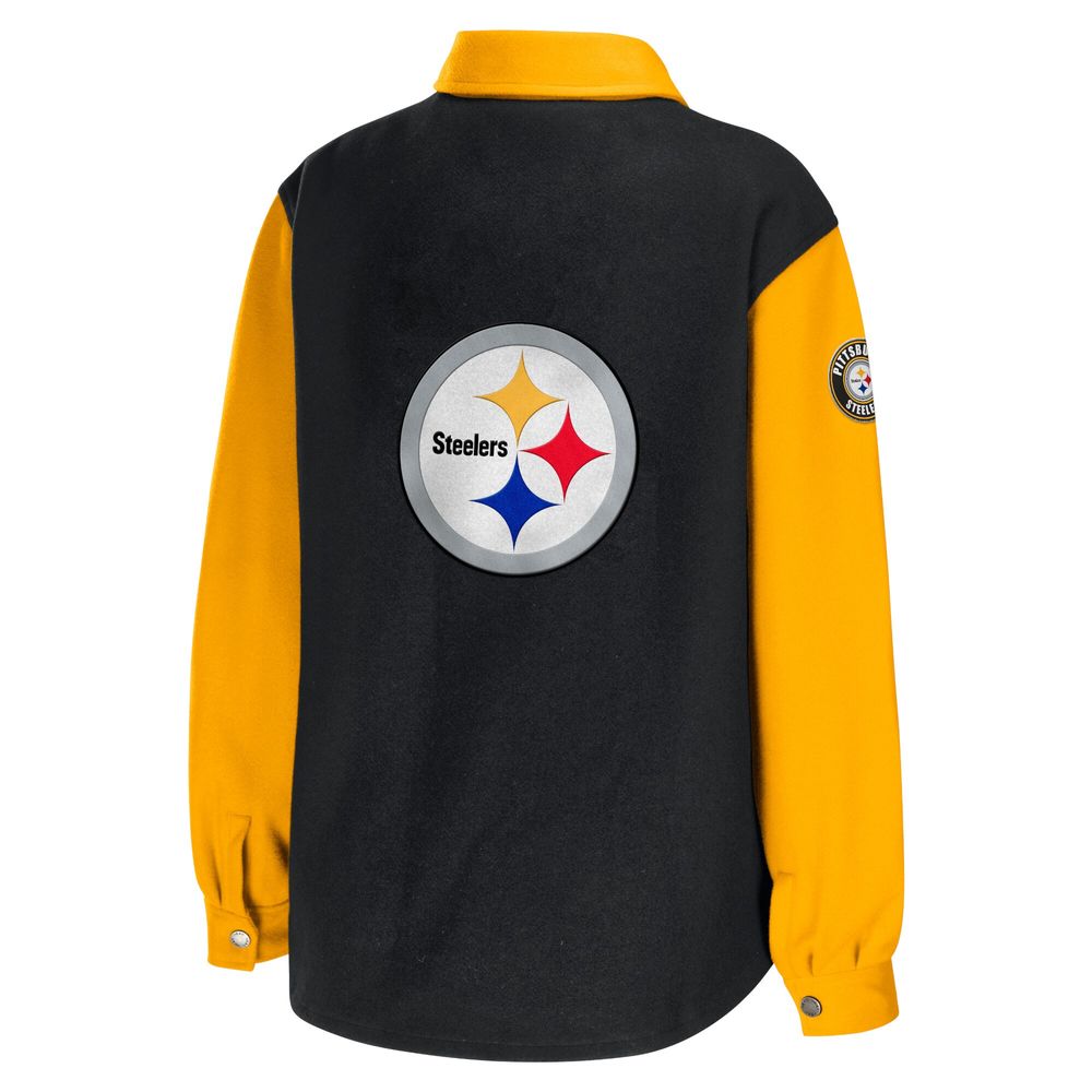 Women's WEAR by Erin Andrews Black Pittsburgh Steelers Snap-Up Shirt Jacket