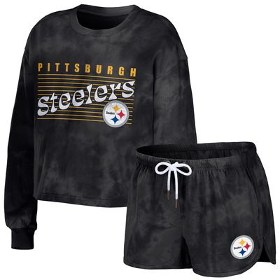 Women's WEAR by Erin Andrews Black Pittsburgh Steelers Plus Size Modest  Cropped Pullover Hoodie