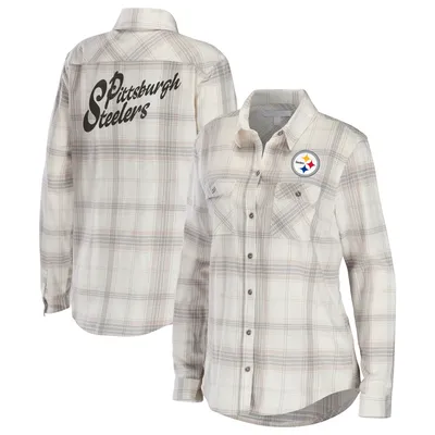 Women's WEAR By Erin Andrews Navy Denver Broncos Button-Up Plaid Long  Sleeve Shirt