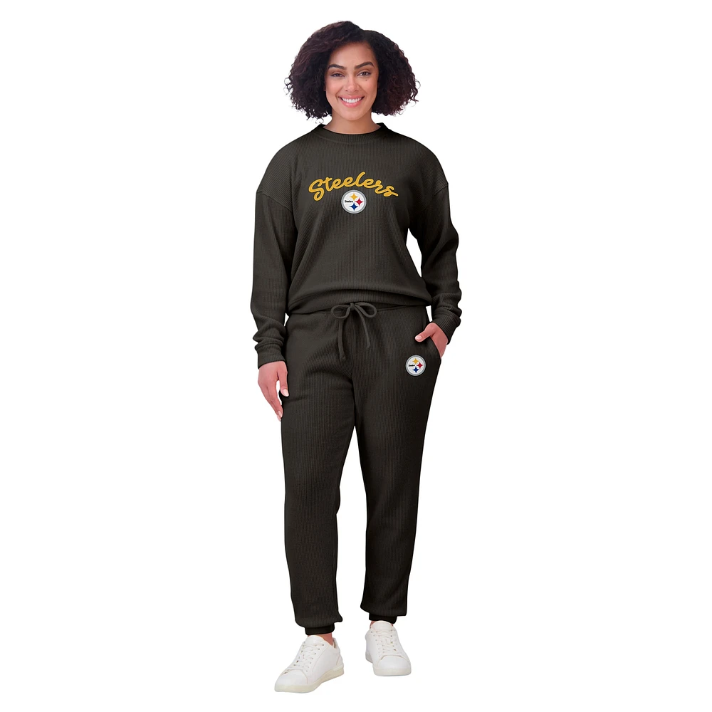 Women's WEAR by Erin Andrews  Cream Pittsburgh Steelers Knitted Tri-Blend Long Sleeve T-Shirt & Pants Lounge Set