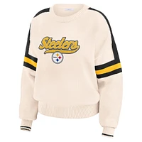 Women's WEAR by Erin Andrews  Cream Pittsburgh Steelers Stripe Pullover Sweater