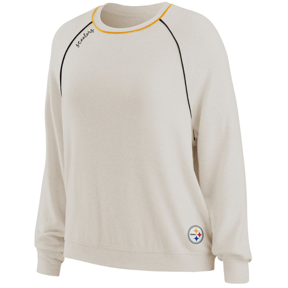 Women's WEAR by Erin Andrews Cream Pittsburgh Steelers Tri-Blend Raglan Pullover Sweatshirt & Pants - Lounge Set