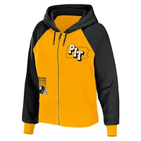 Women's WEAR by Erin Andrews Gold Pittsburgh Steelers Colorblock Lightweight Full-Zip Hoodie