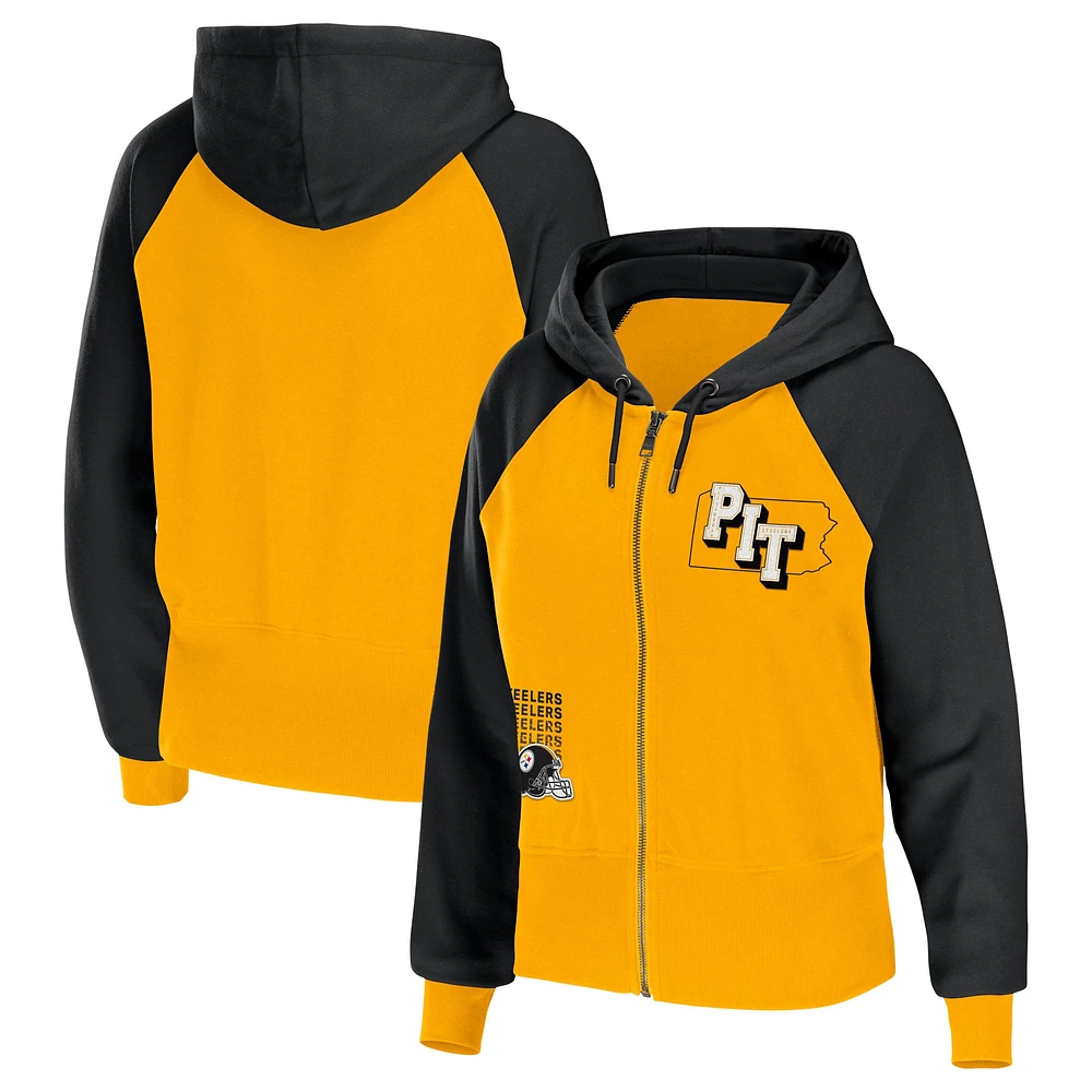 Women's WEAR by Erin Andrews Gold Pittsburgh Steelers Colorblock Lightweight Full-Zip Hoodie