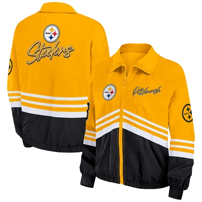 WEAR by Erin Andrews Gold Pittsburgh Steelers Veste coupe-vent vintage à fermeture éclair pour femme