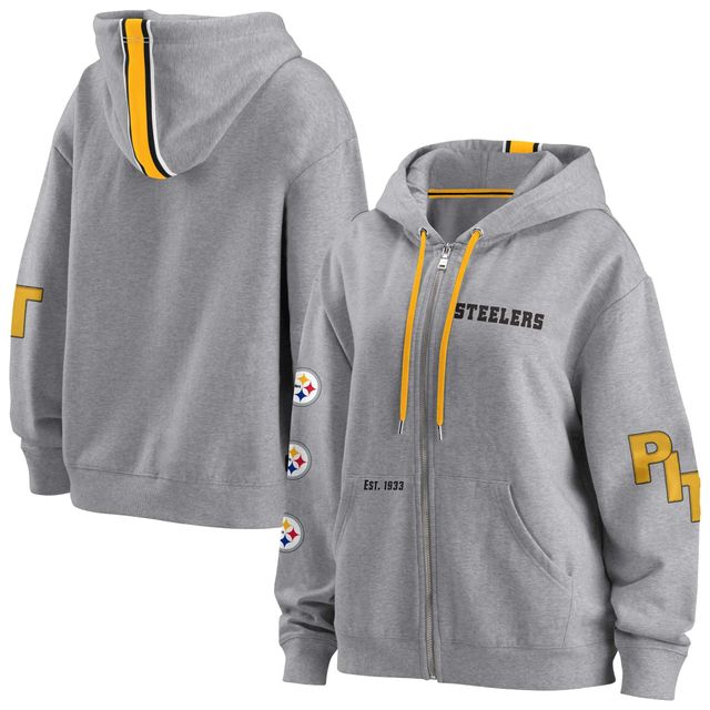 Sweat à capuche entièrement zippé WEAR by Erin Andrews pour femmes, gris, Pittsburgh Steelers