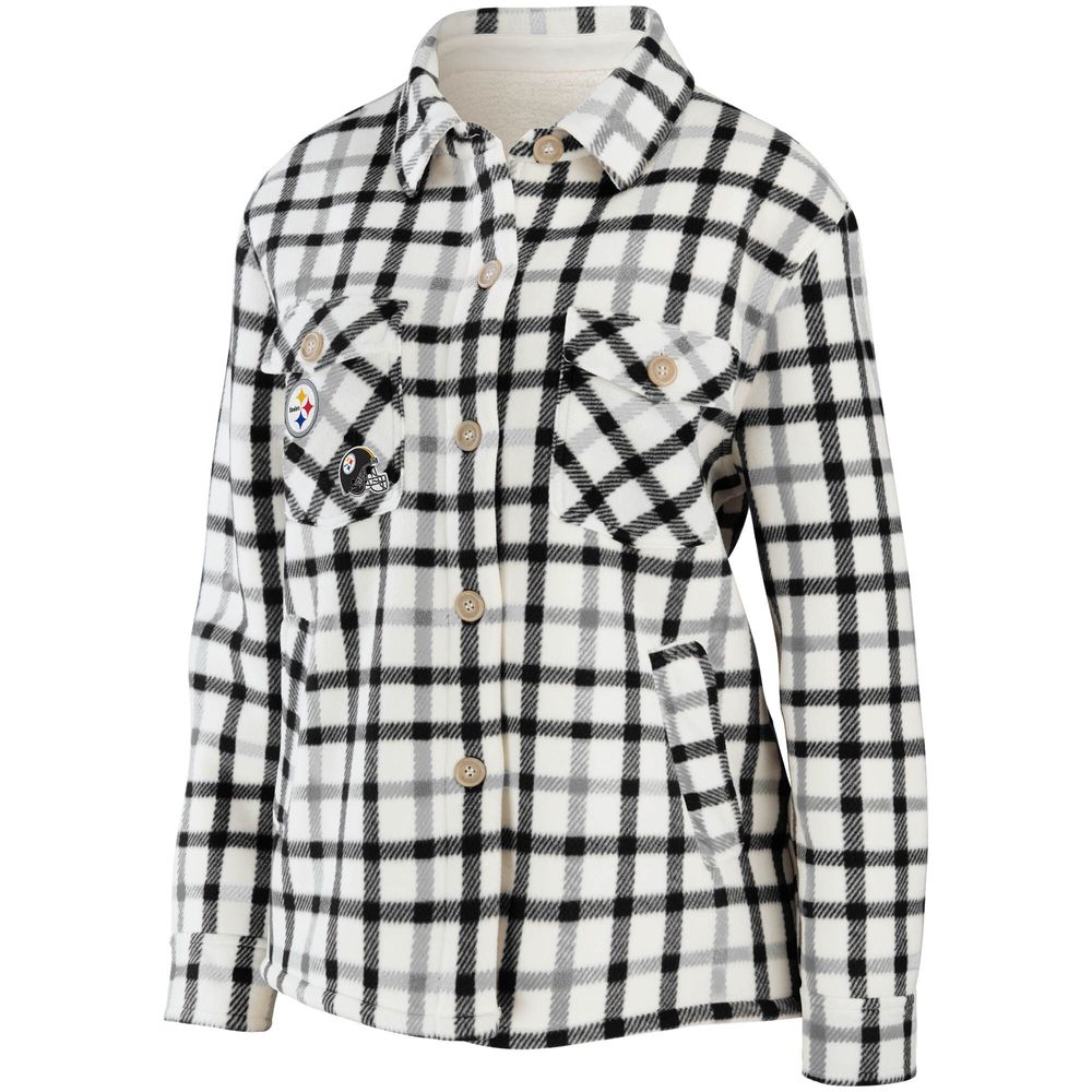 WEAR by Erin Andrews Women's WEAR by Erin Andrews Oatmeal/Black Pittsburgh Steelers  Plaid Button-Up Shirt Jacket