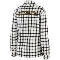 Women's Wear by Erin Andrews Oatmeal/Black Pittsburgh Steelers Plaid Button-Up Shirt Jacket Size: Extra Small