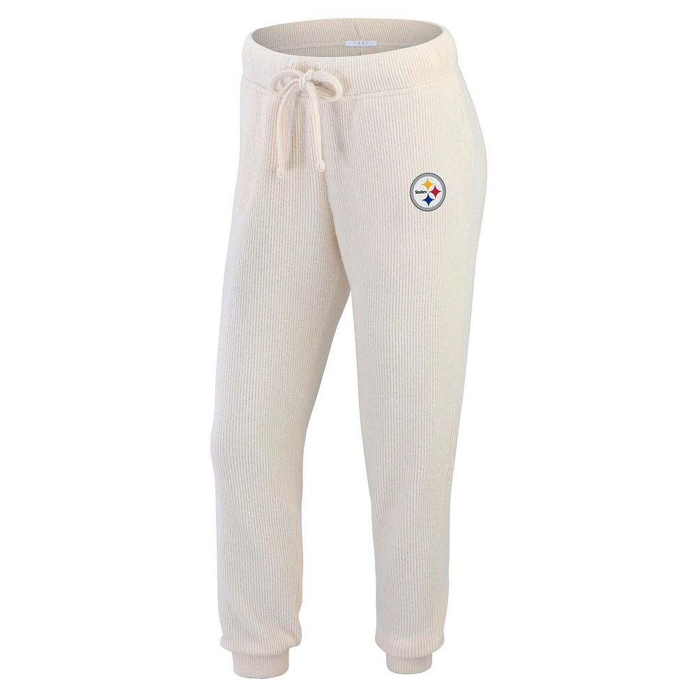 Ensemble de détente pour femme WEAR by Erin Andrews Oatmeal Pittsburgh Steelers en tricot côtelé à manches longues et pantalon grande taille