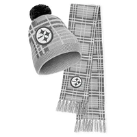 Women's WEAR by Erin Andrews Pittsburgh Steelers Plaid Knit Hat with Pom & Scarf Set