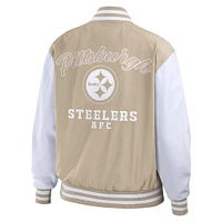 Veste aviateur entièrement zippée ton sur WEAR by Erin Andrews pour femme, couleur tan, des Pittsburgh Steelers ton,