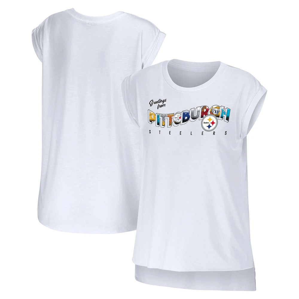 WEAR by Erin Andrews T-shirt blanc Pittsburgh Steelers Greetings From Muscle pour femmes