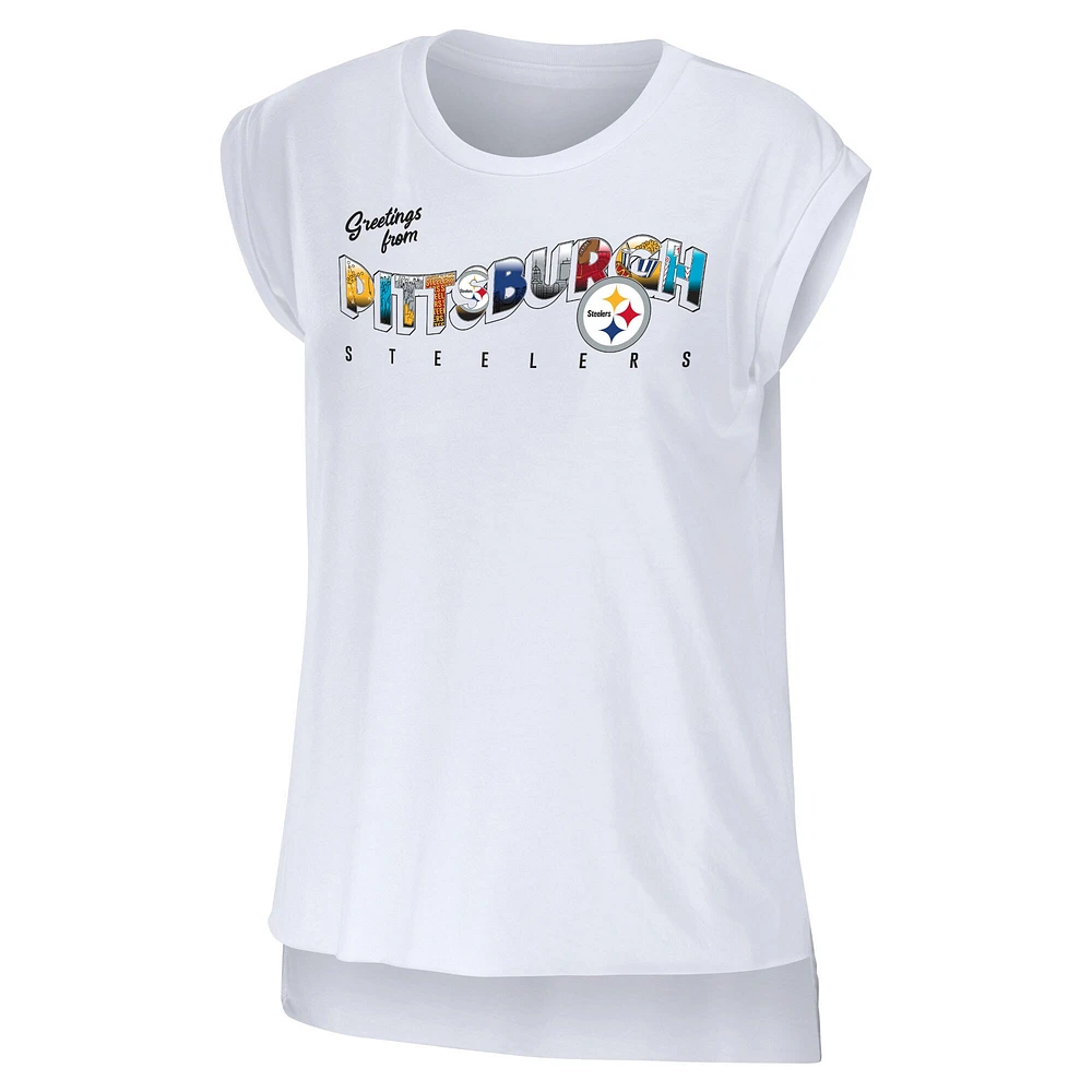 WEAR by Erin Andrews T-shirt blanc Pittsburgh Steelers Greetings From Muscle pour femmes