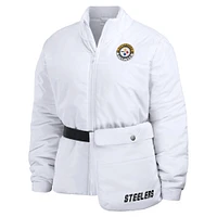 Women's WEAR by Erin Andrews  White Pittsburgh Steelers Packaway Full-Zip Puffer Jacket