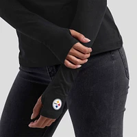 T-shirt à manches longues et empiècement en maille noire WEAR by Erin Andrews x Gracie Hunt des Pittsburgh Steelers pour femme