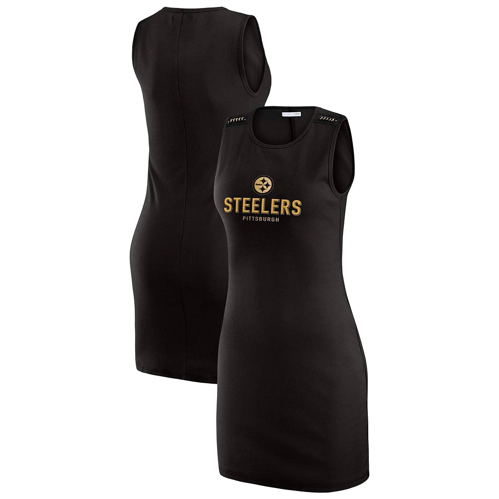 Women's WEAR by Erin Andrews x Gracie Hunt Black Pittsburgh Steelers Ribbed Tank Dress