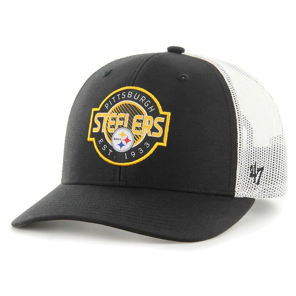 Casquette ajustable Trucker Pittsburgh Steelers Scramble '47 noire/blanche pour jeune