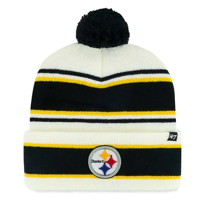 Bonnet en tricot à revers Stripling White Pittsburgh Steelers '47 pour jeunes avec pompon