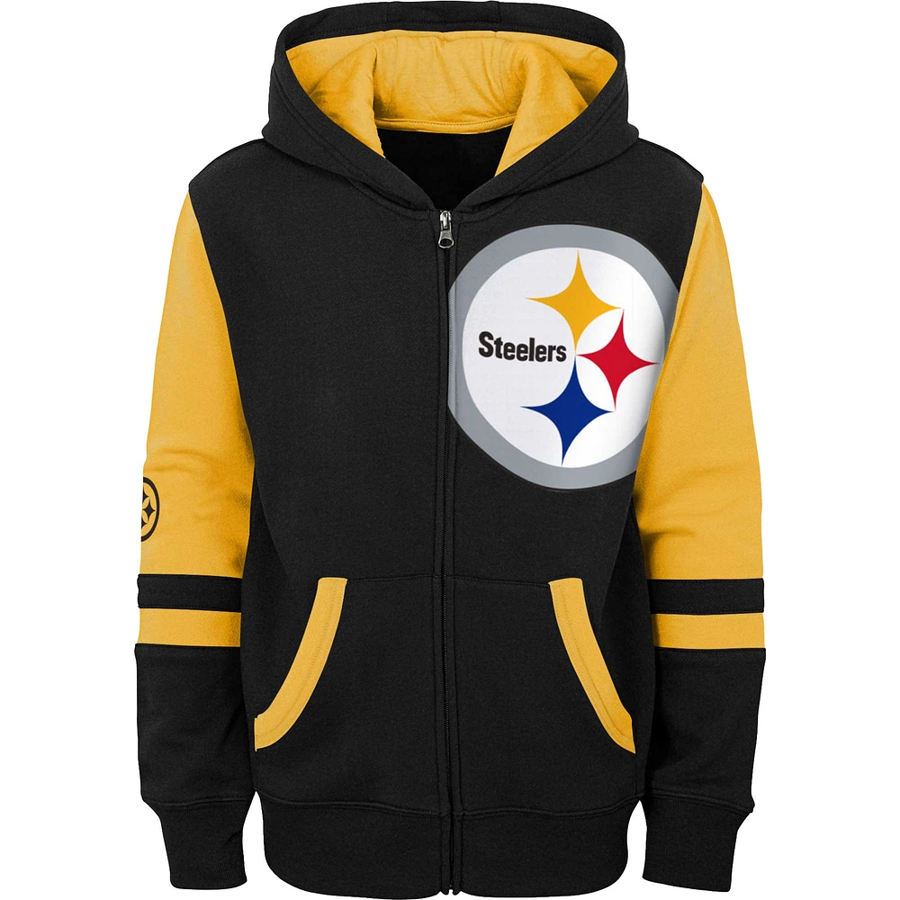 Sweat à capuche zippé colorblock noir pour jeunes des Steelers de Pittsburgh